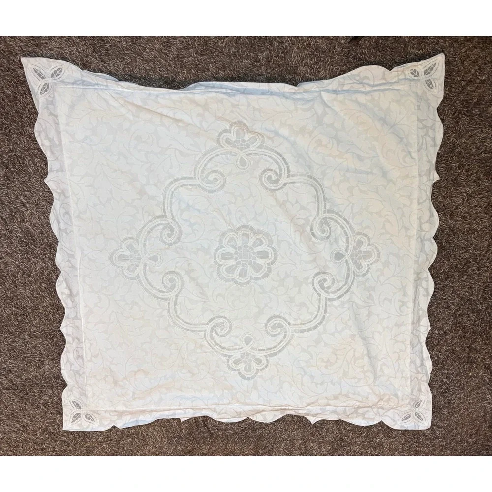 Vtg 90s White Cotton Cutwork Lace Embroidered Pillow Shams Set of 2 Scalloped